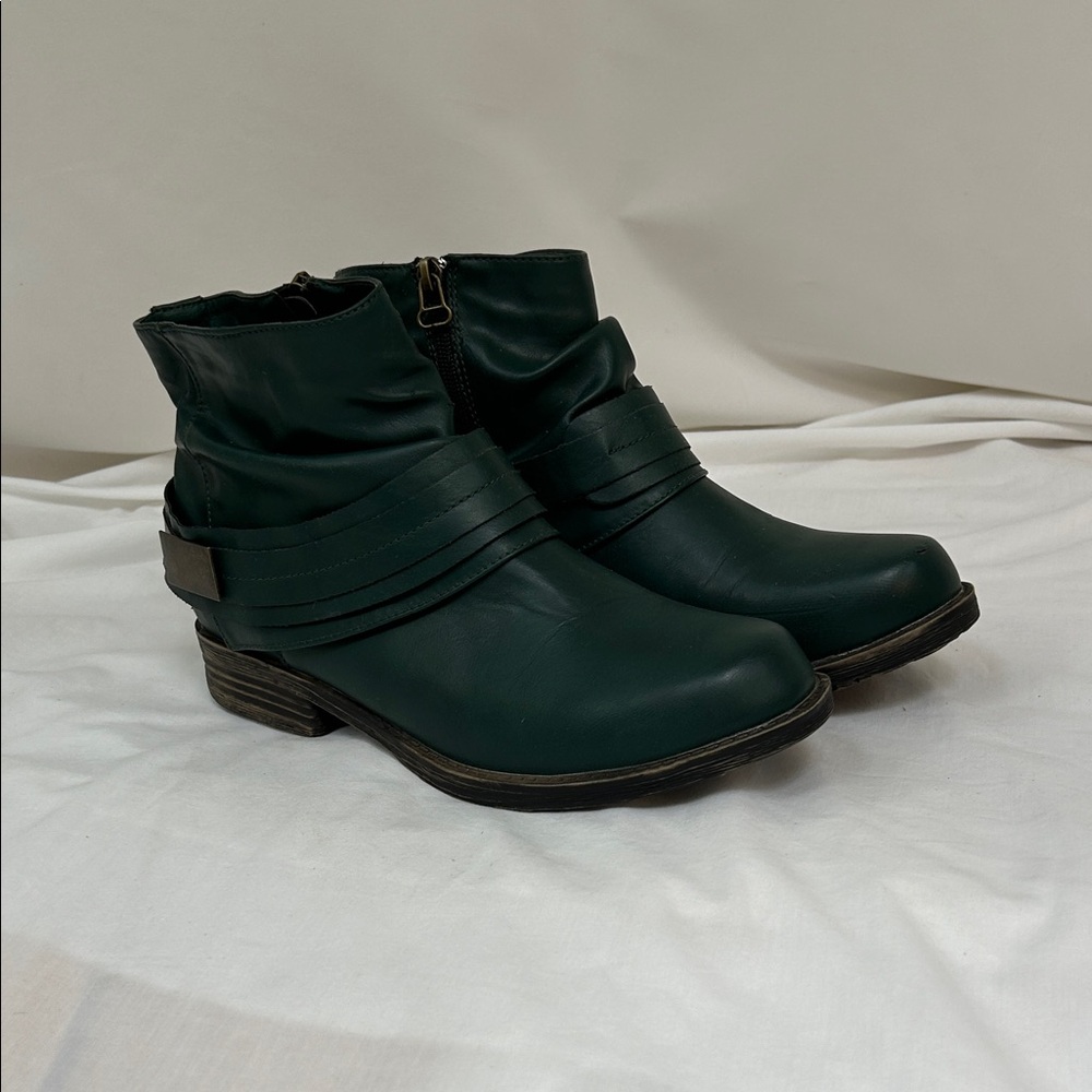 French Blu Faux Leather Saxon Dark Green Ankle Boots Booties